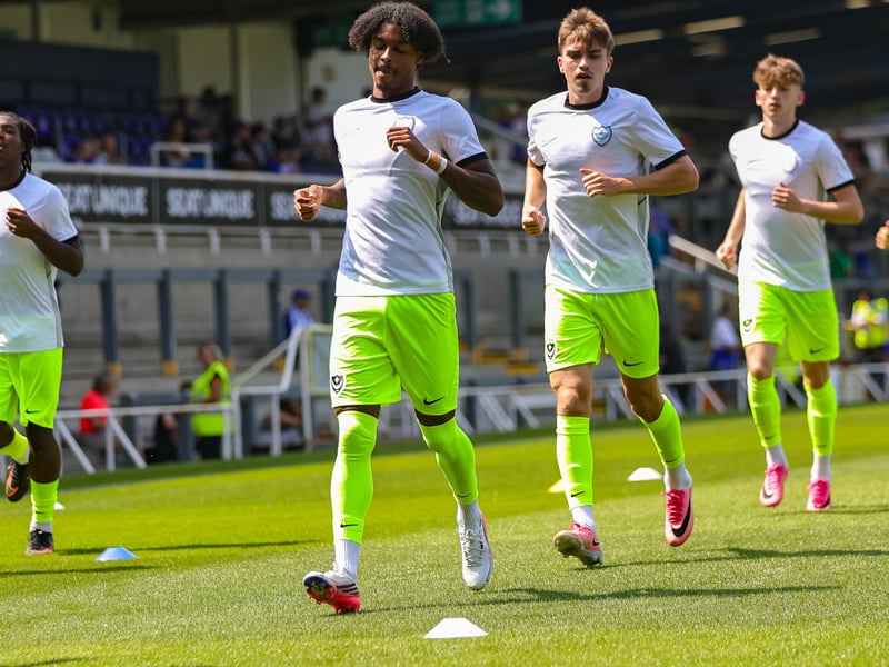 Pompey warming up before Bristol Rovers.