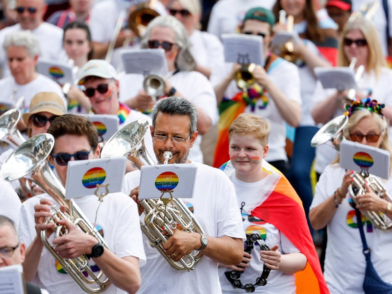 Playing with pride - music rang out as the parade moved through the city