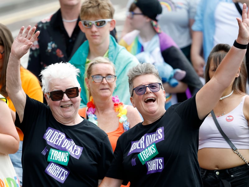 Author Val McDermid and her wife Professor Jo Sharp join members of the LGBTQ+ community as they attend Glasgow's Pride 2026