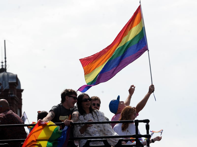 The rainbow flag flying high and flying proud.