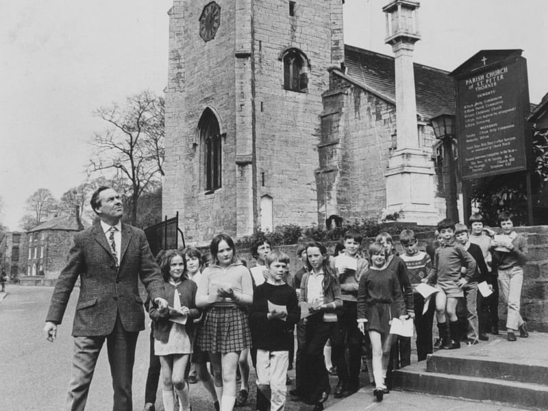 Thorner C of E Primary School pupil pictured with head teacher T. W. Brown in May 1972
