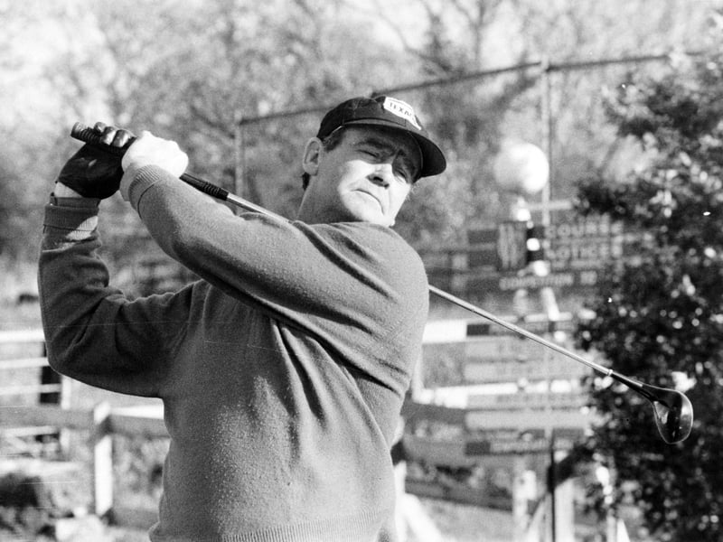 Brian Close pictured driving from the first tee, was among the former and current Yorkshire cricketers who gathered at Wetherby Golf Club for the annual Gibson Cup competition in November 1977.