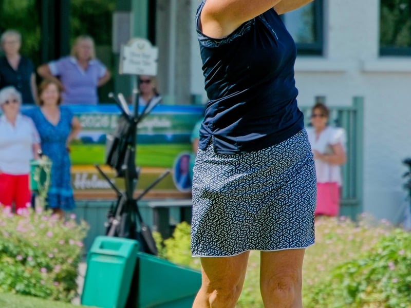 Marianne Crowley, drives off on the 1st in the final round on Saturday