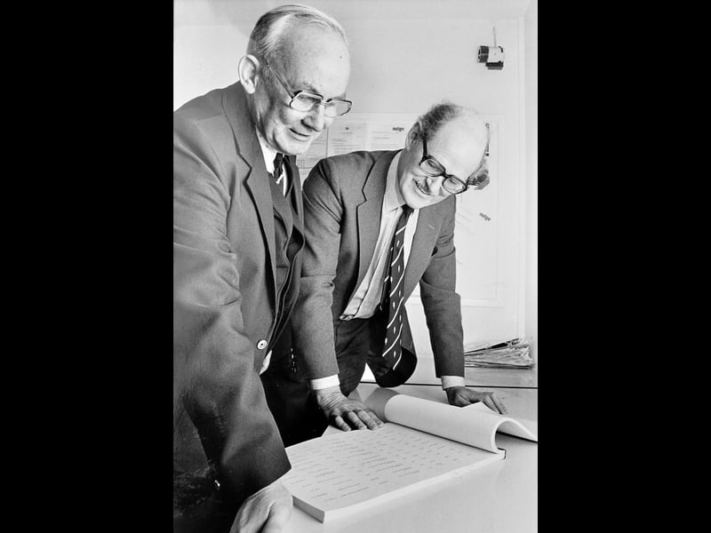 Remembering Telford and Wrekin’s fallen. Lieutenant Colonel Terry Boxall of Wellington and Reg Millward are pictured on February 24, 1982, after completing the Telford and Wrekin Roll of Honour project. Lt Col Boxall compiled the roll, with Mr Millward carrying out much of the research. Do you remember this important local history project?