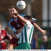 Darragh Sheridan of Galway United in action against Stephen Fox of Bray Wanderers in a league meeting between the sides back in 2001.