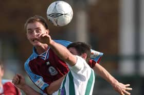 Darragh Sheridan of Galway United in action against Stephen Fox of Bray Wanderers in a league meeting between the sides back in 2001.