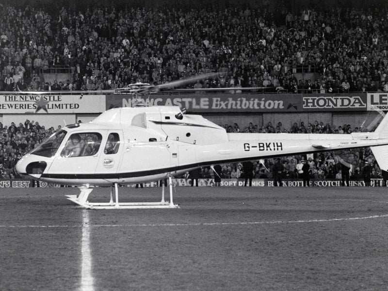 Kevin left St James' Park by helicopter after his testimonial match against Liverpool, his last appearance before retirement  in 1984. (Photo by Danny Brannigan/Hulton Archive)