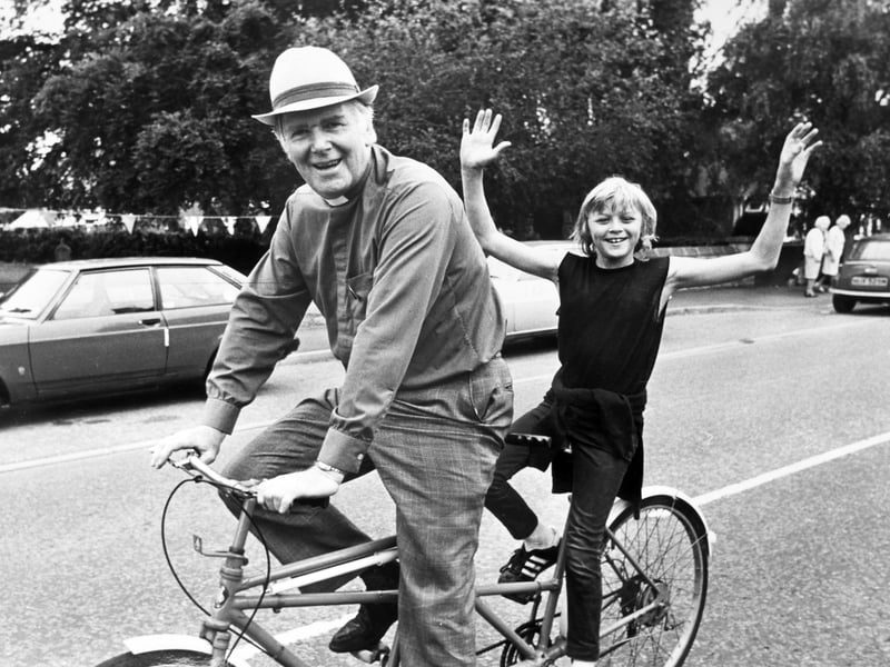 Taking the front seat on a vintage 1920s tandem, the vicar of Hadley Parish Church, the Rev Maurice Young, pedals in style during the church’s annual summer fete in July 1985. Enjoying the ride with hands held high was non-pedalling passenger, 13-year-old Neil Thomas from Hadley, as the pair took on an unusual fundraising effort to boost parish funds. Were you at the summer fete or do you remember seeing the vicar's bicycle built for two back in 1985?