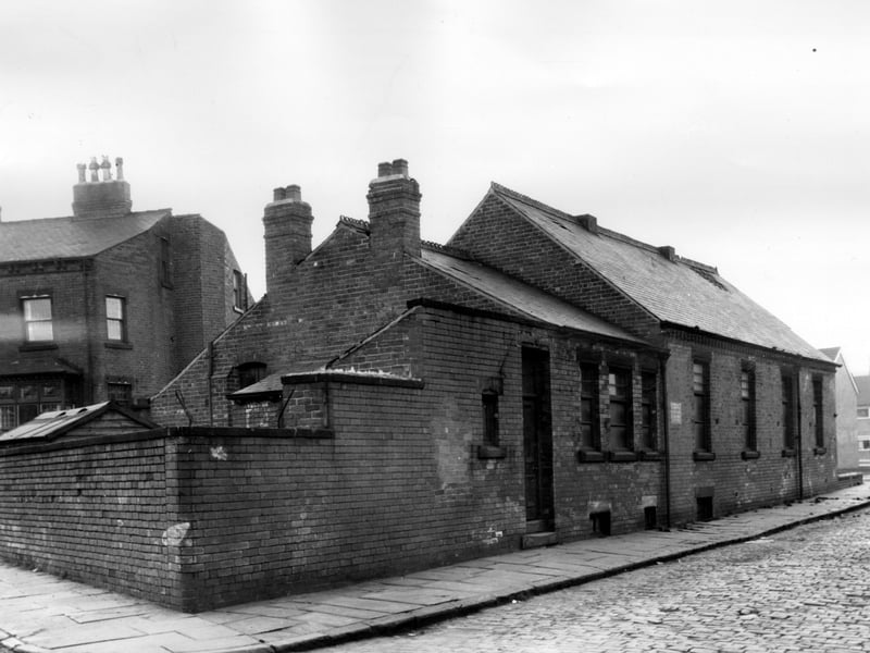 The rear and side of what was once the Lady Pit Lane Methodist Chapel, originally called Wesleyan. It was built to seat 250 people. By the time this photo was taken in November 1965 it had closed as a chapel and undergone a change of use to a sheet metal working and light engineering works by the name of Progress Works, occupied by Thompson Green and Co Ltd.