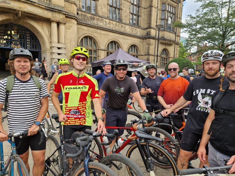 Members of Valley MTB and Valley Roaders, in Stocksbridge, before riding the Sheffield cycling grand prix circuit. Photo: David Kessen, Iconic Media