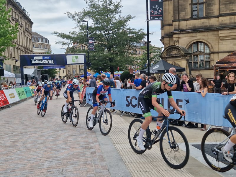 Riders taking part in the youth race at the Sheffield cucling GP. Photo: David Kessen, Iconic Media