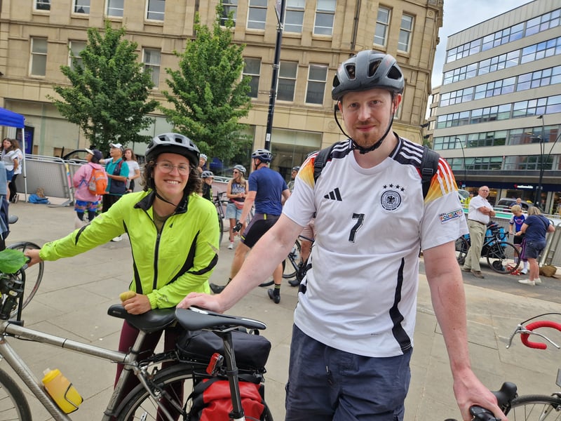 Bridget Holton and Liam Brighton get ready to ride the GP course before the races at the Sheffield cycle grand prix. Photo: David Kessen, Iconic Media