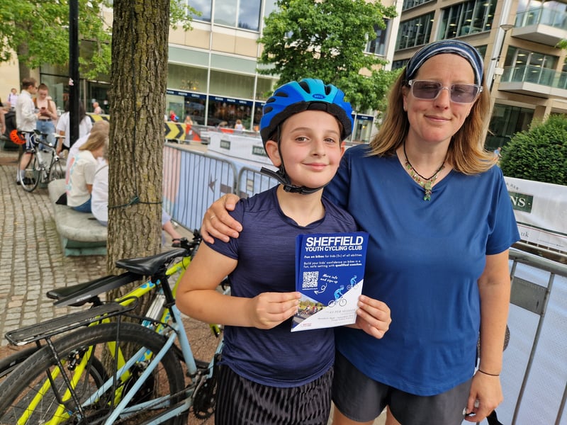 Proud mum Jo Searle, from Stannington, with daughter Sophie, who was one of the young riders at the front of the community ride at the starting line. Photo: David Kessen, Iconic Media