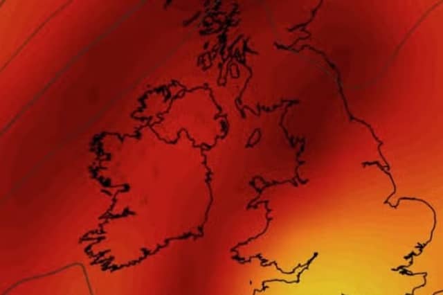 Map showing the hot weather over Ireland
