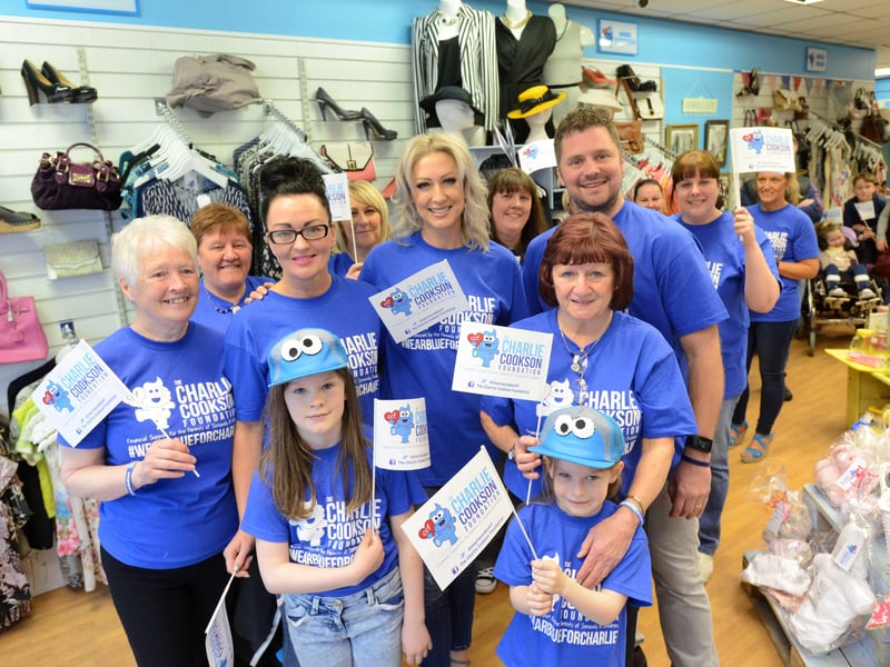 The Charlie Cookson Foundation new shop. was stocked with all sorts of goodies when it opened in 2017.
Here are Chris and Sarah Cookson with charity patron Faye Tozer and volunteers.