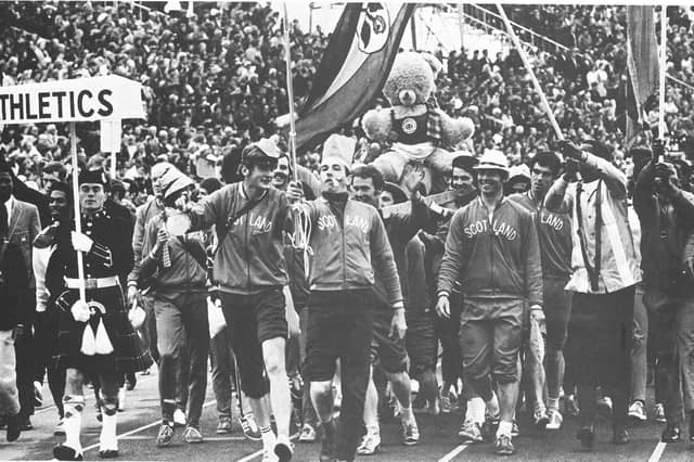Team Scotland arrive at the Opening Ceremony of the 1970 Edinburgh Commonwealth Games.