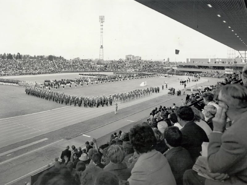 The crowd watches the opening ceremony of the 1970 Edinburgh Commonwealth Games.