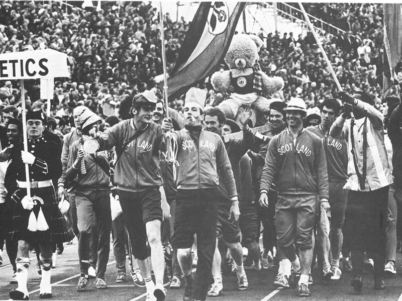 Team Scotland arrive at the Opening Ceremony of the 1970 Edinburgh Commonwealth Games.