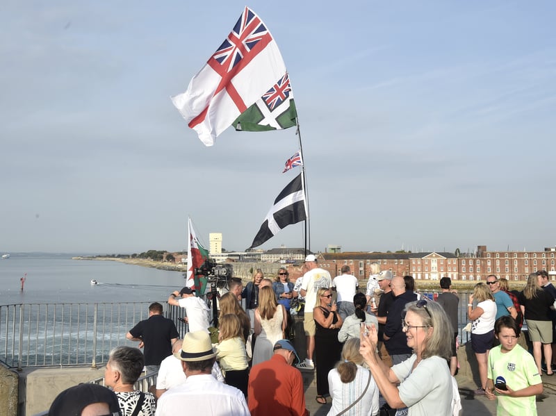Crowds on The Round Tower waiting to see HMS Prince of Wales.