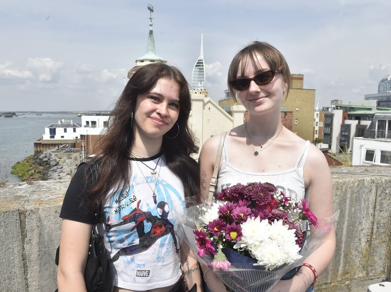 Pictured is: (l-r) Lia Sandell from Fratton, waiting for her partner AB Alex Dyke, alongside Edith Millson from Gosport, who is excited to see her boyfriend AB Dan Sudworth. Both aboard HMS Duncan, a Type 45 destroyer which returned to Portsmouth.