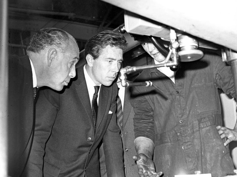 Lord Snowdon visiting Richmond Machine Tool Company Limited. He was visiting Leeds as advisor to the council of Industrial Design and had been guest of honour at the Yorkshire Post Literary Luncheon. Pictured in October 1965.