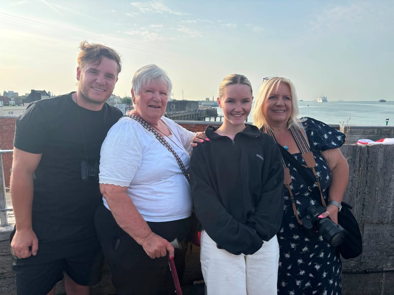 From L: Alexander Bethell, Barbara Atterbury, Abbie Bethell and Terri Bethell who were waiting for Sam Bethell on board HMS Prince of Wales and travelled from Surrey.