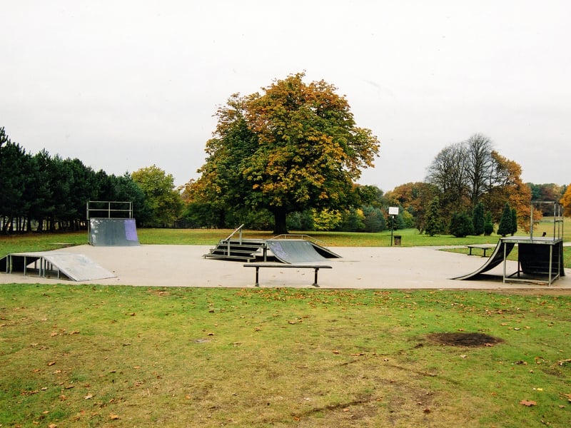 The skate park in Horsforth Hall Park. It boaste ramps, two transitions, a rail and a funbox. Pictured in October 2003.