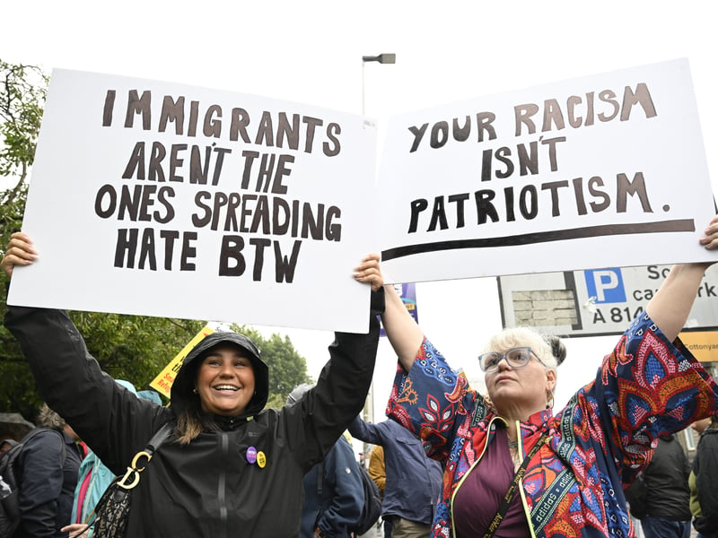 Counter protesters from Stand Up To Racism gather ahead of the Unite the Clans Scotland anti-immigration protest, at Glasgow Green.