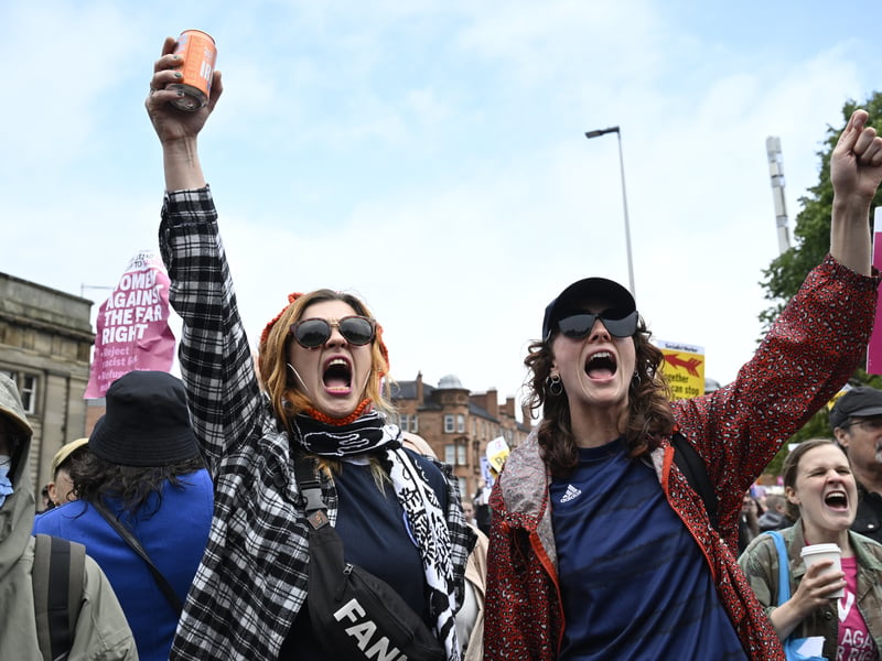 Hundreds of people gathered at Glasgow Green ahead of an anti-immigration protest.