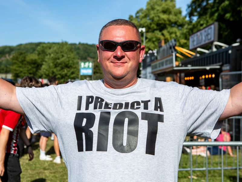 A festival goer's stylish T-shirt at Tramlines, in Hillsborough Park, Sheffield. Photo: Errol Edwards