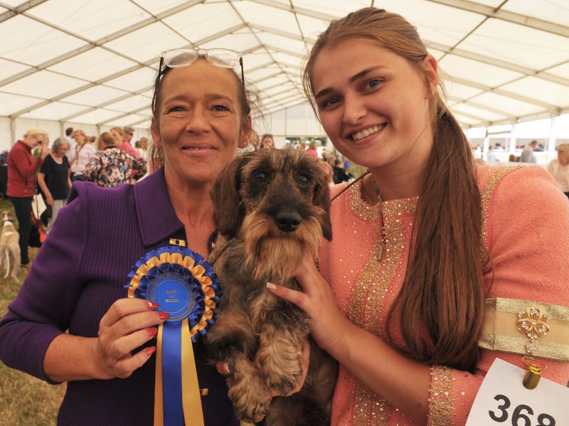 Joanne Stephenson and Daisy Mason of Spennymoor with their Miniature Chihuahua Dachshund that won Best in Breed