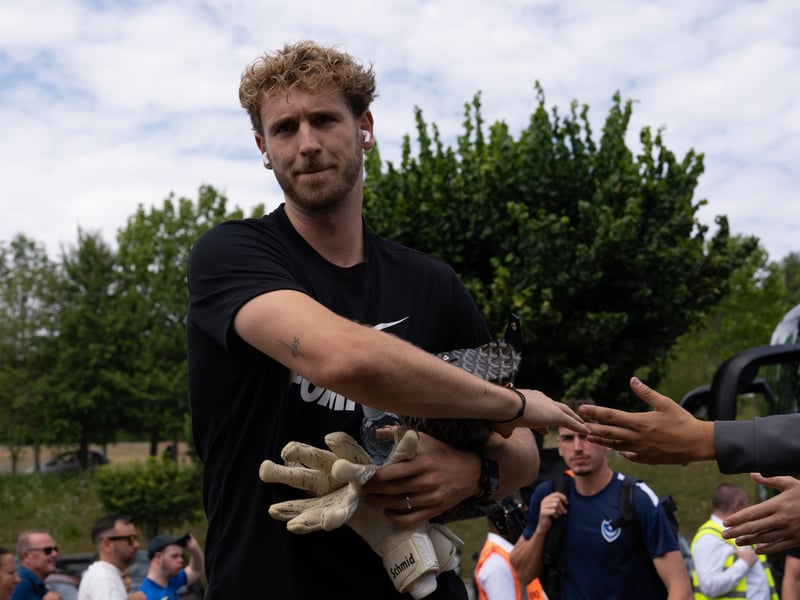 Nicolas Schmid with the Pompey fans.