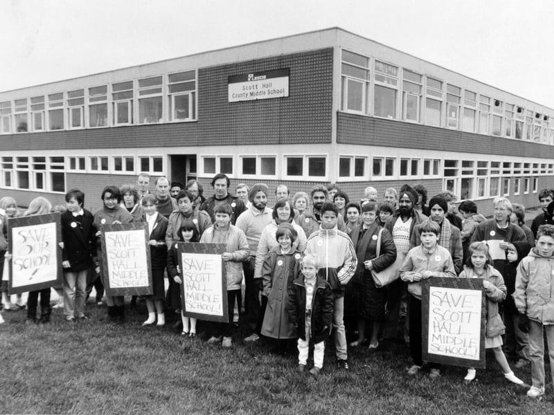 November 1986 and staff, parents and pupils at Scott Hall Middle School protested over plans for its closure.