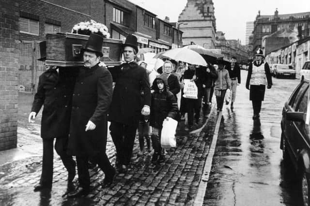 October 1986 and traders deliver a petition opposing council plans to redevelop Kirkgate Market.