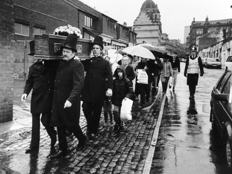 October 1986 and traders deliver a petition opposing council plans to redevelop Kirkgate Market.