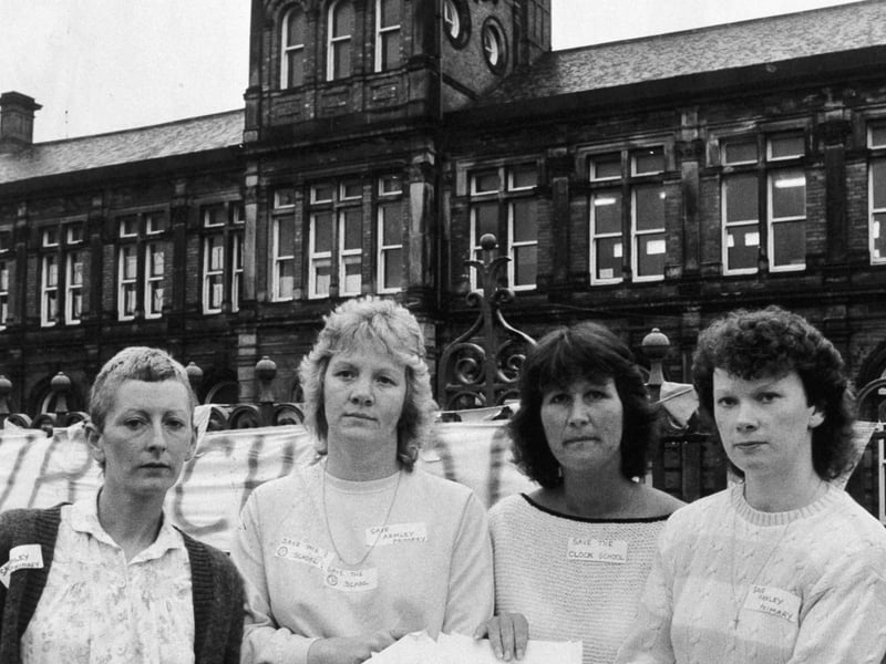 Another school earmarked for closure was Armley Primary School. Pictured in July 1986 are parents action group members, from left, Irene Merrill, Lynn Edwards, Wendy Haigh and Ellen Trueman with their petition.