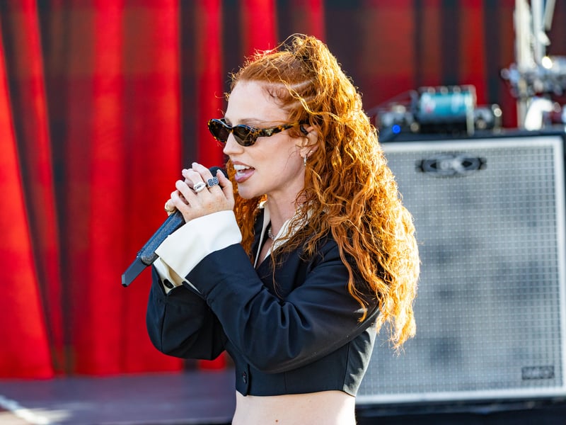 Jess Glynne on the stage after the race
