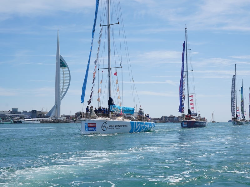 Team GOSH leads the parade of sail past the Spinnaker tower.