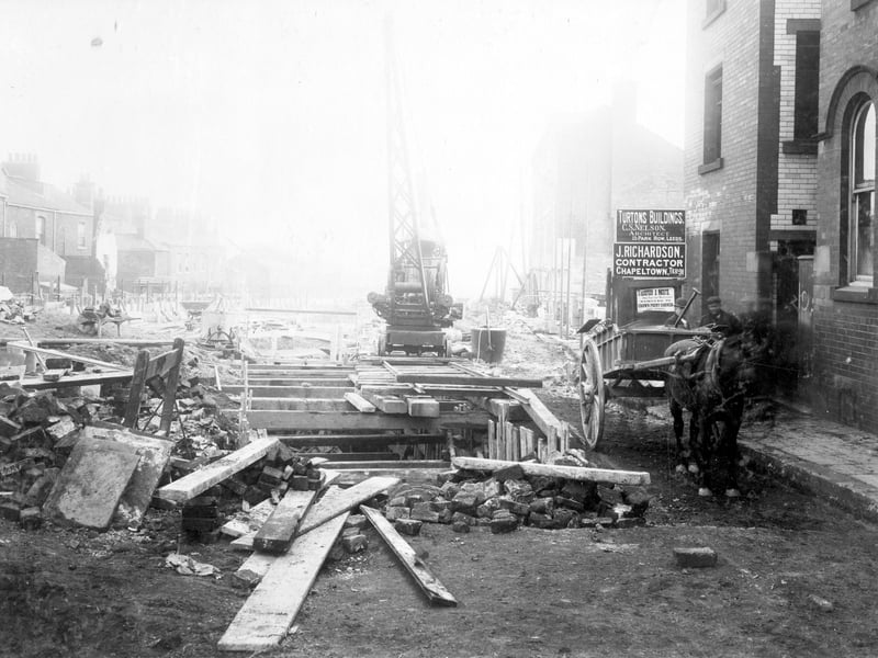 Construction of York Road between North Street and Regent Street, following the line of Hope Street in October 1909.