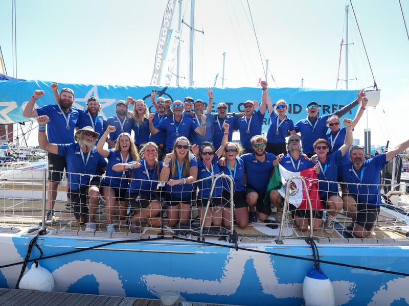 First place Team Great Ormond Street Hospital celebrates after berthing.