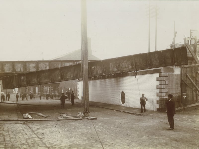 The bridge over Bridge Street taken during Hope Street improvement in September 1909.