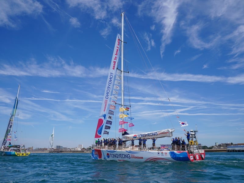 Team Tongyeong in the parade of sail past the Spinnaker tower.