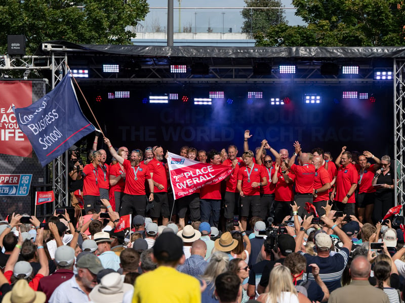 Sailors celebrating at the end of the race.