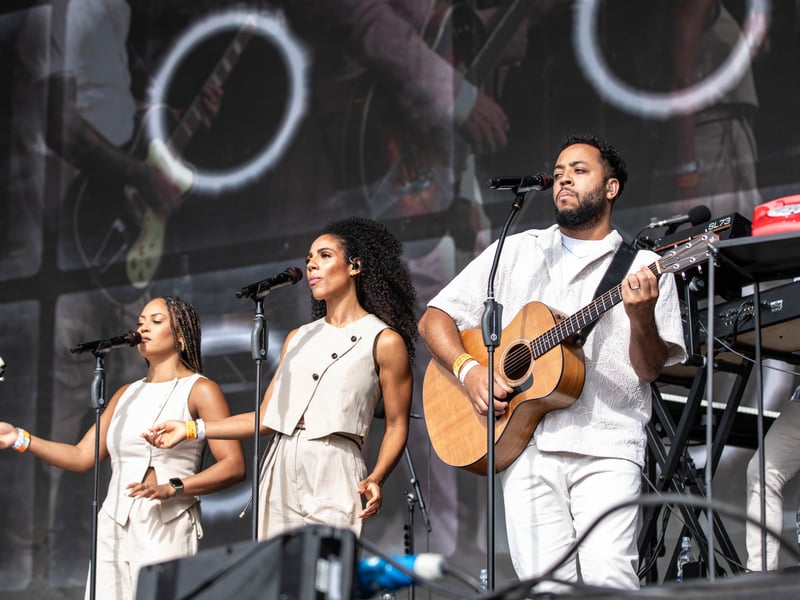 Musicians on stage at Tramlines 2026 in Hillsborough Park. Photo: Errol Edwards