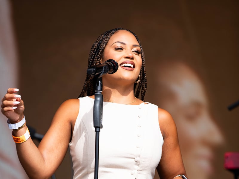 Singing on the main stage at Tramlines 2026 at Hillsborough Park. Photo: Errol Edwards