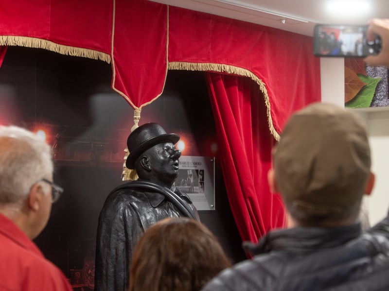 Unveiling of the Charlie Cairoli statue at the Tourist Information Centre on Bank Hey St in Blackpool