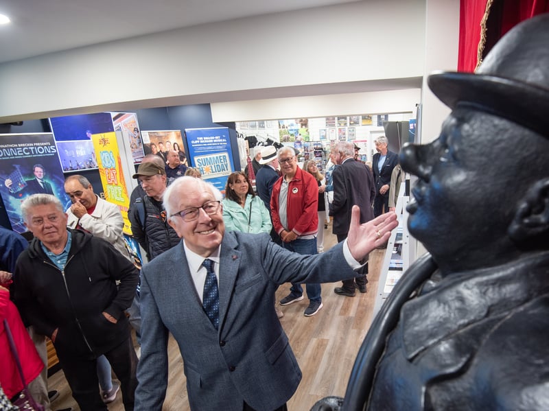 Unveiling of the Charlie Cairoli statue at the Tourist Information Centre on Bank Hey St in Blackpool. Pictured is Norman Barrett MBE.