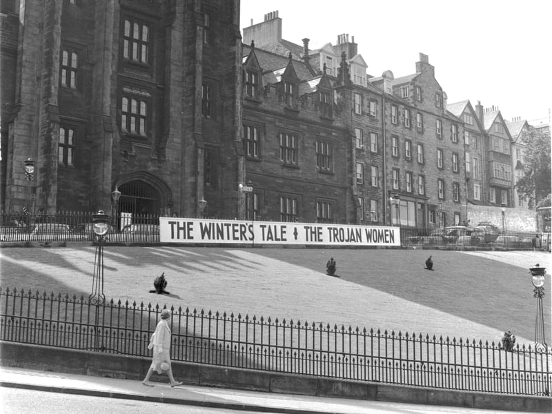 Advertising outside the Saltire Society at The Mound for The Winter's Tale & The Trojan Women at the Edinburgh Festival  in August 1966.
