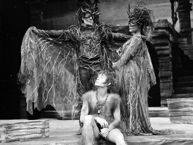 Singer Cleo Laine as Titania, Robin Bailey as Oberon and Hywel Bennett as Puck in the Pop Theatre production of A Midsummer Night's Dream at the Assembly Hall, during the Edinburgh Festival 1967.
