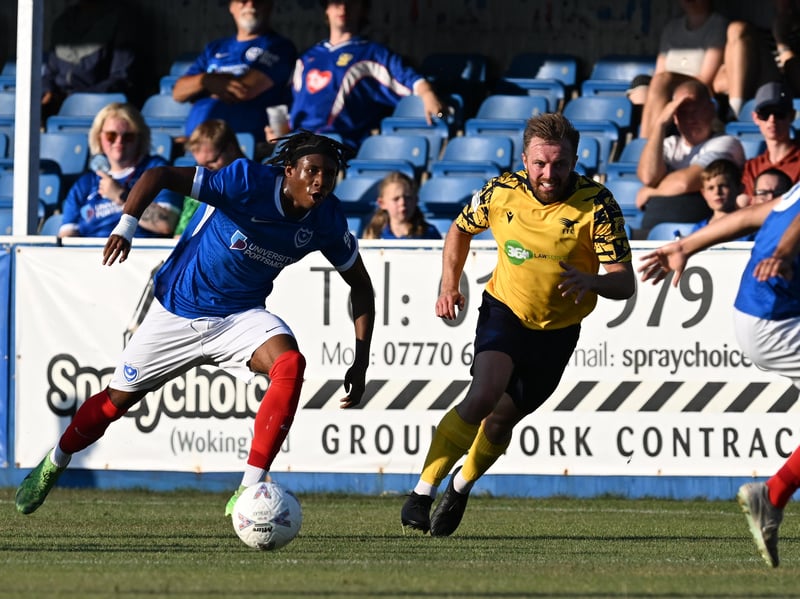 Pompey's Nathaniel Chioma on the charge against Farnborough. Picture: Graham Hunt/ProSportsImages
